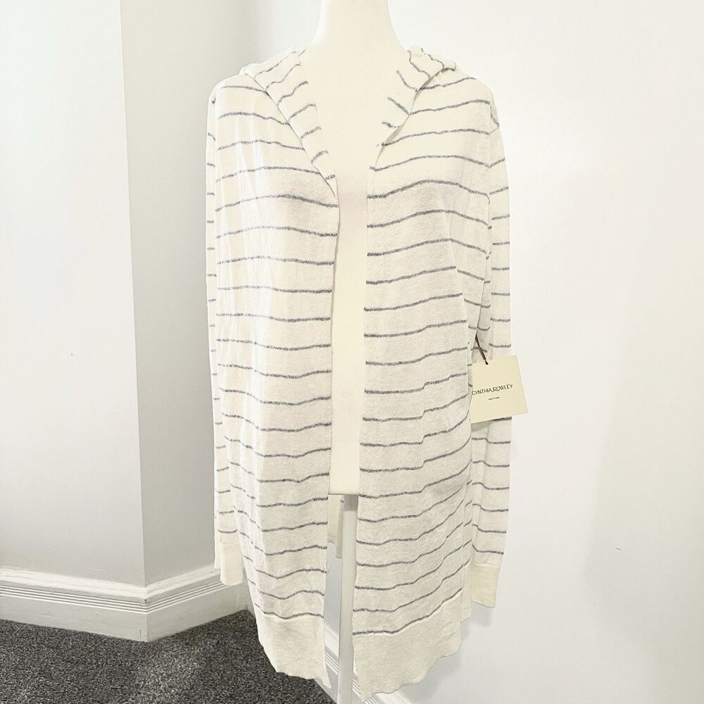 Cynthia Rowley Linen Cardigan Sweater Womens XL Hooded Lightweight NEW W Tags